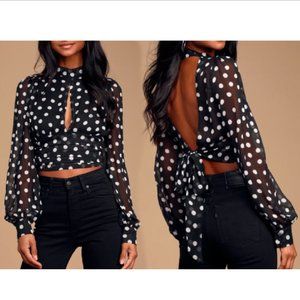 LuLus Realization Black Polka Dot Sheer Top